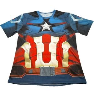 Captain America Costume Performance T-Shirt Marvel Avengers Blue Red Mens Medium